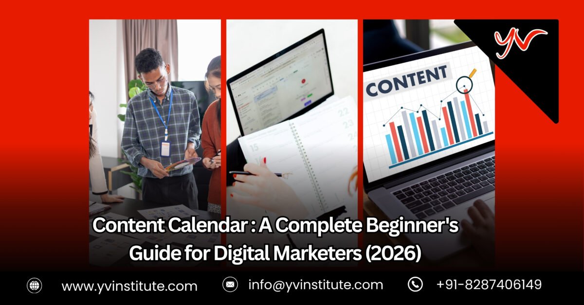 content calendar for digital marketing guide showing planning, team strategy, and content performance