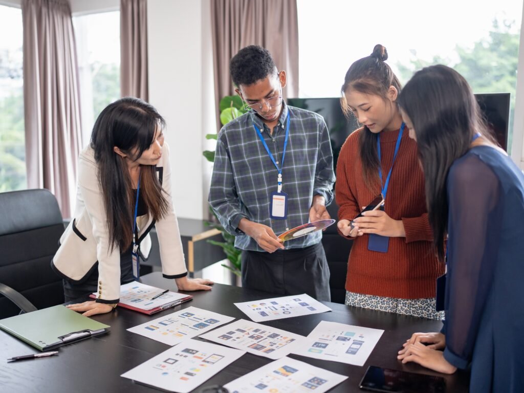 team creating a content calendar strategy for social media and digital marketing campaigns